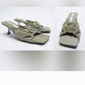 Zara Kitten Heel Padded Scrunchi Heel Sage Green Modern